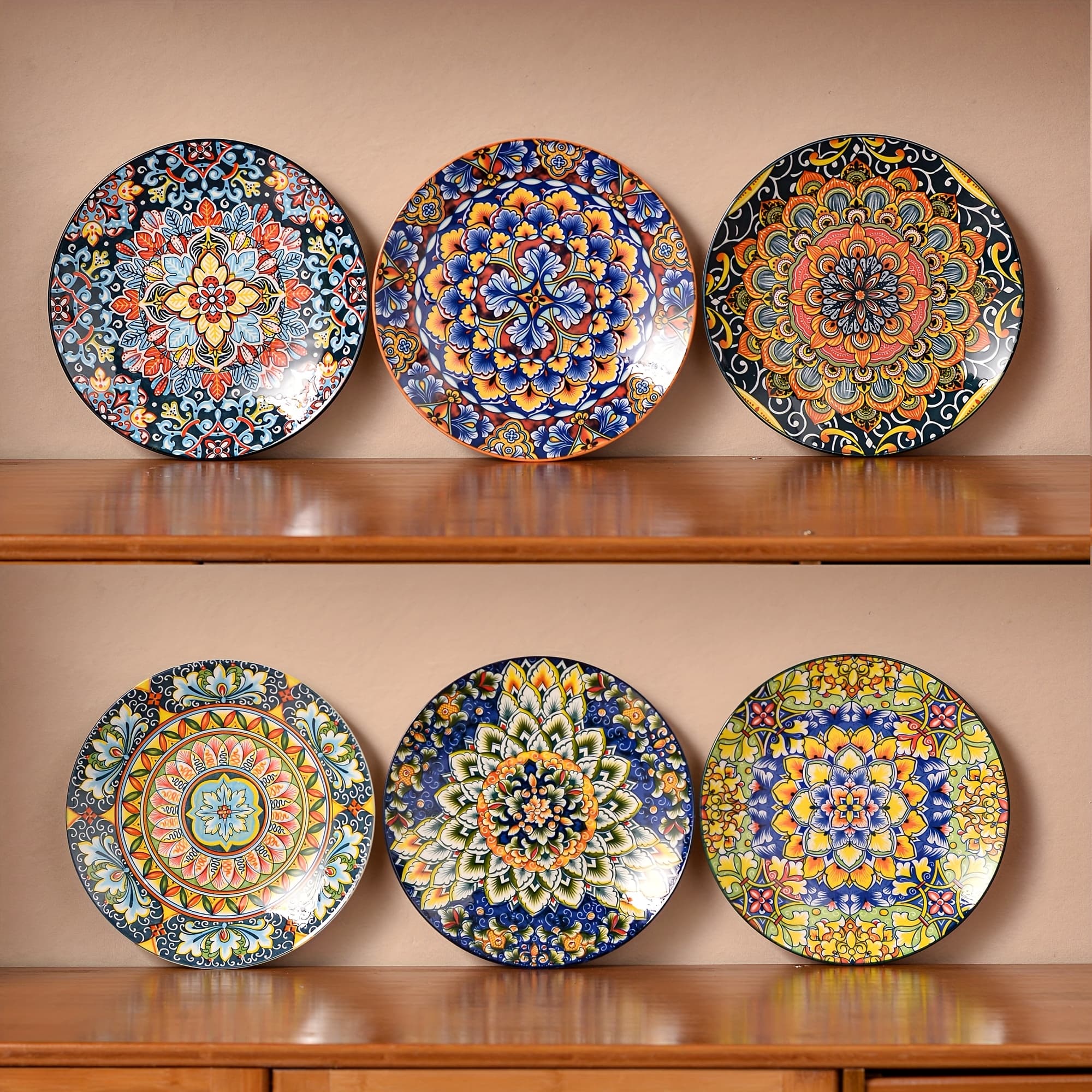 TEMU Dessert Plates, 8.5 Inch Small Salad Plates Set Of 6, Colorful Bohemian Ceramic Plates For Appetizers, Snacks, Fruit, Small Dinner Plate Set For Kitchen & Restaurant, Microwave And Dishware Safe