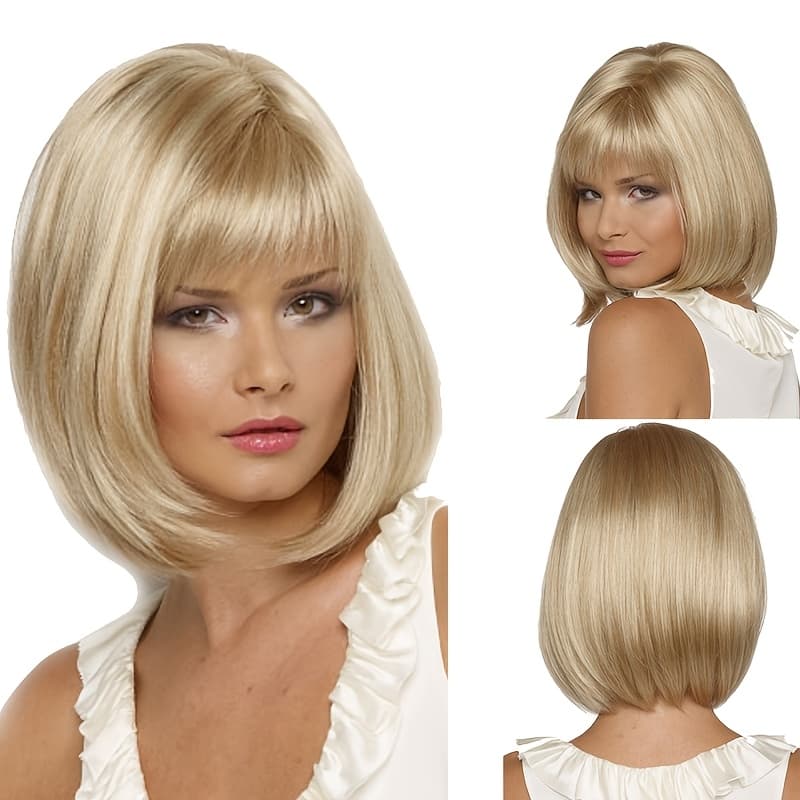 TEMU Women' Bangs Bob Wig - Textured, Face- Short Hair, Daily Versatile Atmosphere Wig