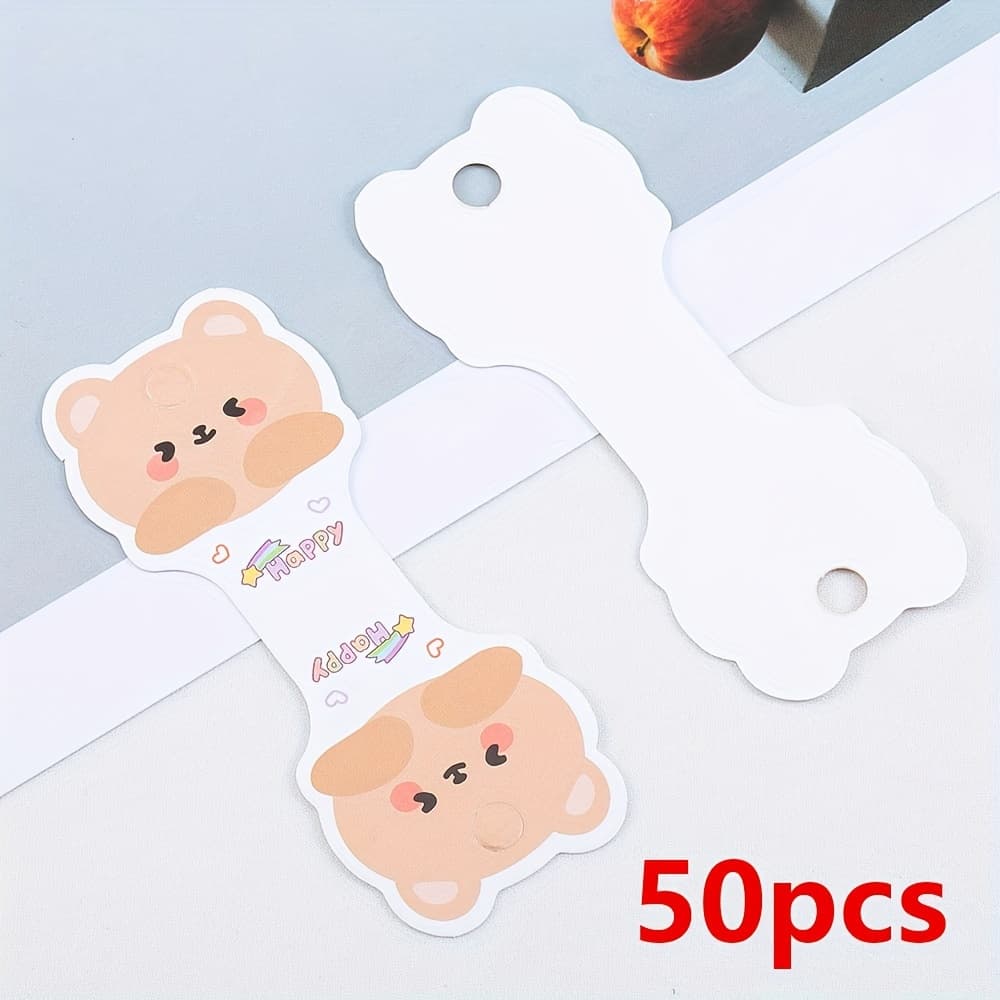TEMU 50pcs Jewelry Hanging Card Cute Bear Cardstock Foldable Hanging For Handmade Necklaces Bracelets Headwear Packaging Display