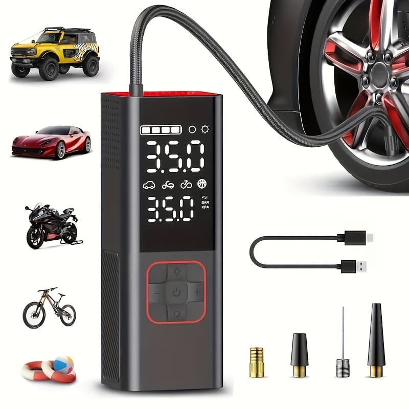 TEMU Tire Inflator Portable Air Compressor 20000mah & 4x Faster Cordless Tire Pump For Car, Bicycle, Motorcycle, Ball