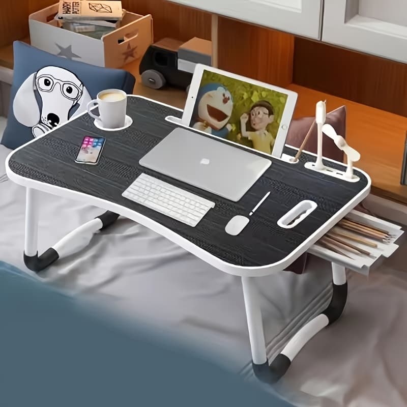 TEMU Lap Desk With Storage Drawer, Holders For Cup And Tablet, Laptop Bed Tray Table With Foldable Legs, Laptop Bed Stand, Portable Standing Table For Sofa Couch Floor