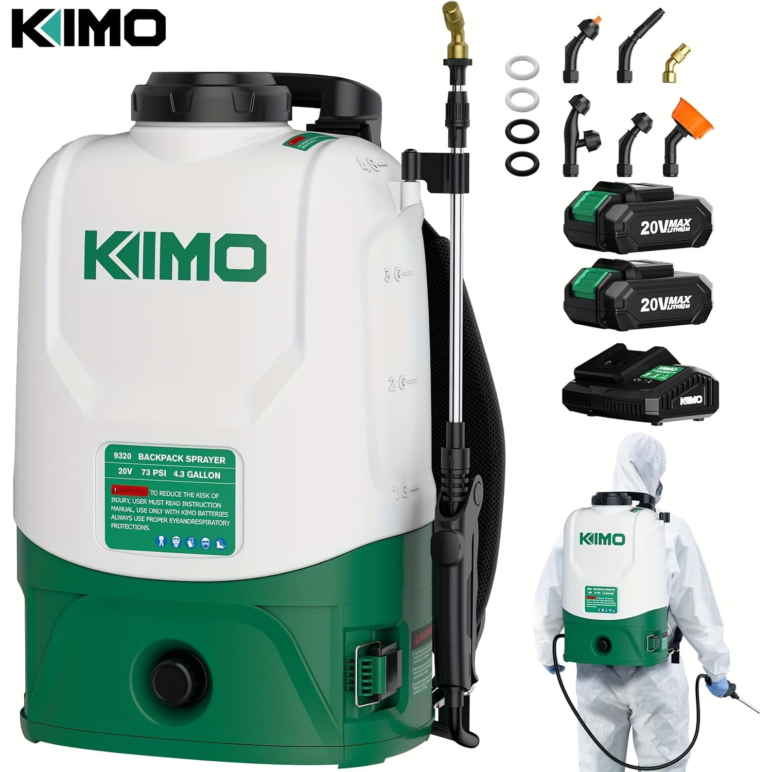 TEMU Kimo 4.3 Gallon Electric Backpack Sprayer 20v Battery Powered 72psi High Pressure 6 Nozzle Options Cordless Garden Sprayer For Lawn Care Control Pest Cleaning And Outdoor Applications