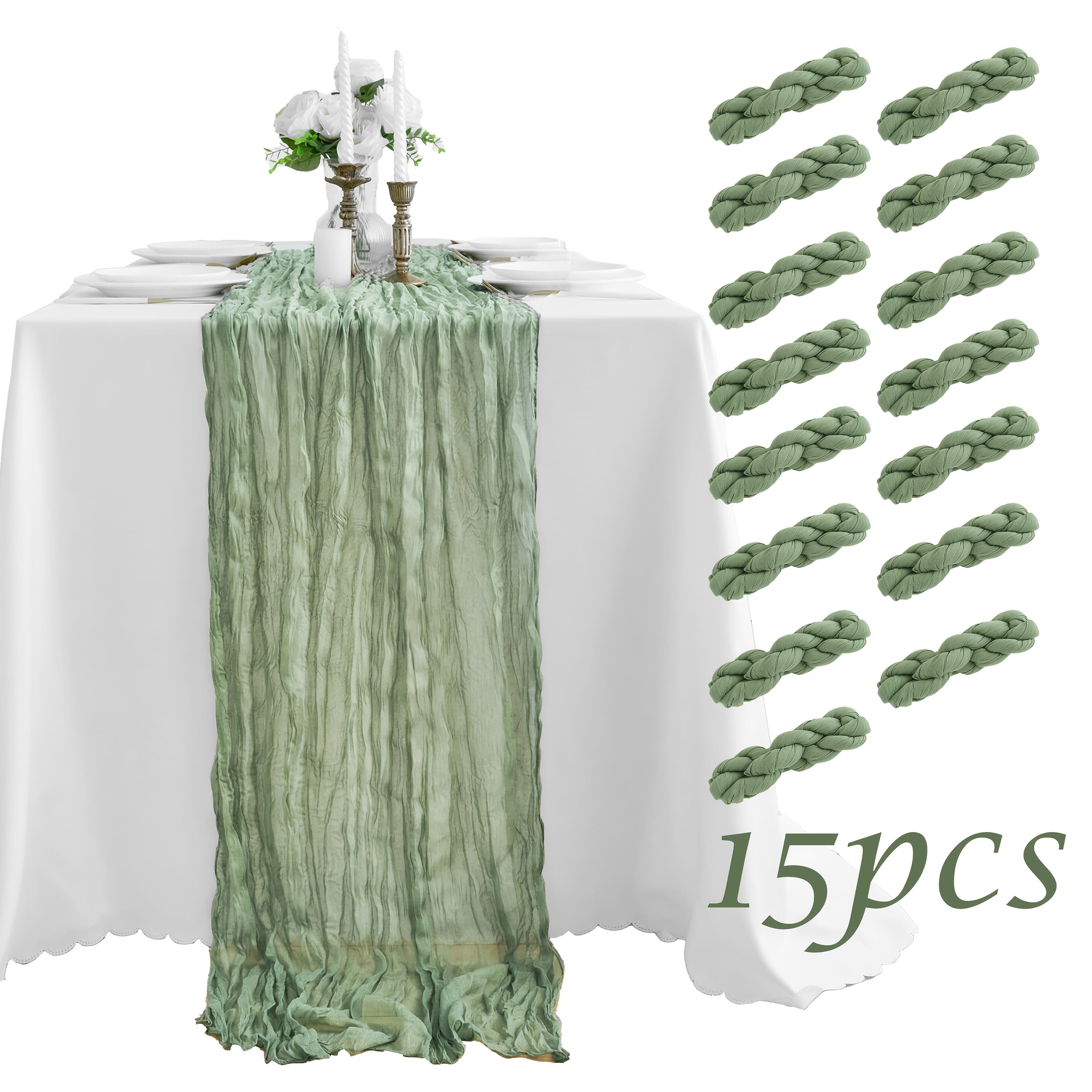 TEMU 15pcs Elegant Balinese Pleated Table Runner | Solid Color Cheesecloth Fabric, Durable Polyester, Ideal For Showers & Birthday Parties, Holiday Desktop Decoration, Dining Table Decor, Room Decor,