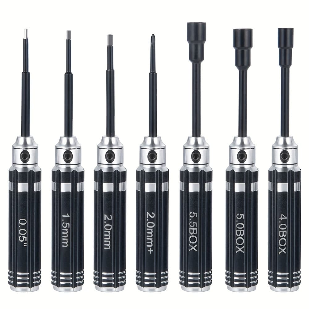 TEMU 7pcs (0.05" 1.5mm 2.0mm 2.0mm+ 4.0box 5.0box 5.5box) Rc Screwdriver Kit Rc Hex Nut Driver Set Rc Tool Kit Rc Repair Tool For Rc Crawler & Truck Helicopter Drone Boat Etc