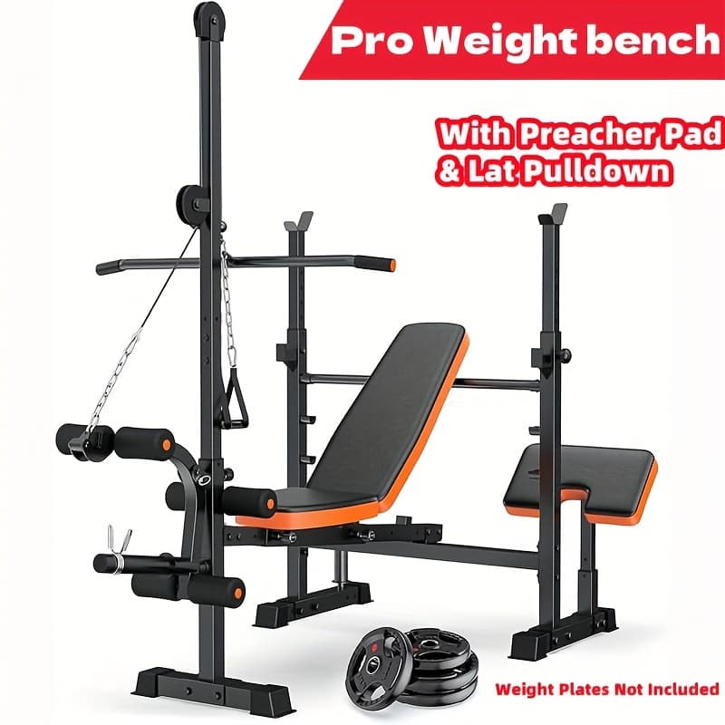 TEMU 16-in-1 Adjustable And Multifunctional Weight Bench Set, 880lbs Heavy Duty Strength Training Bench With Leg Developer, Barbell Rack, Pad And Lat Pulldown For Full Body Workout At Home
