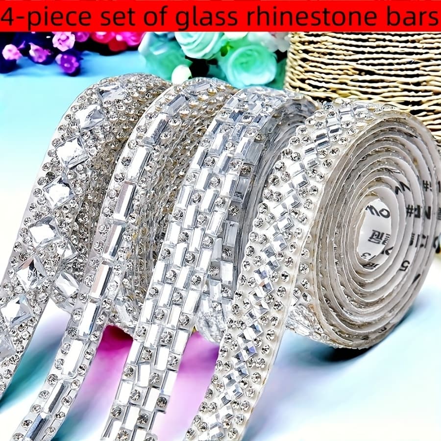 TEMU 4pcs Set Of Self-adhesive Glass Crystal Stickers, Ribbon Decorations, For Craft Gifts, Decal Additions, Automotive Festivals, Wedding Dresses, Clothing, Shoes, Hats, Additions, And Other Purposes