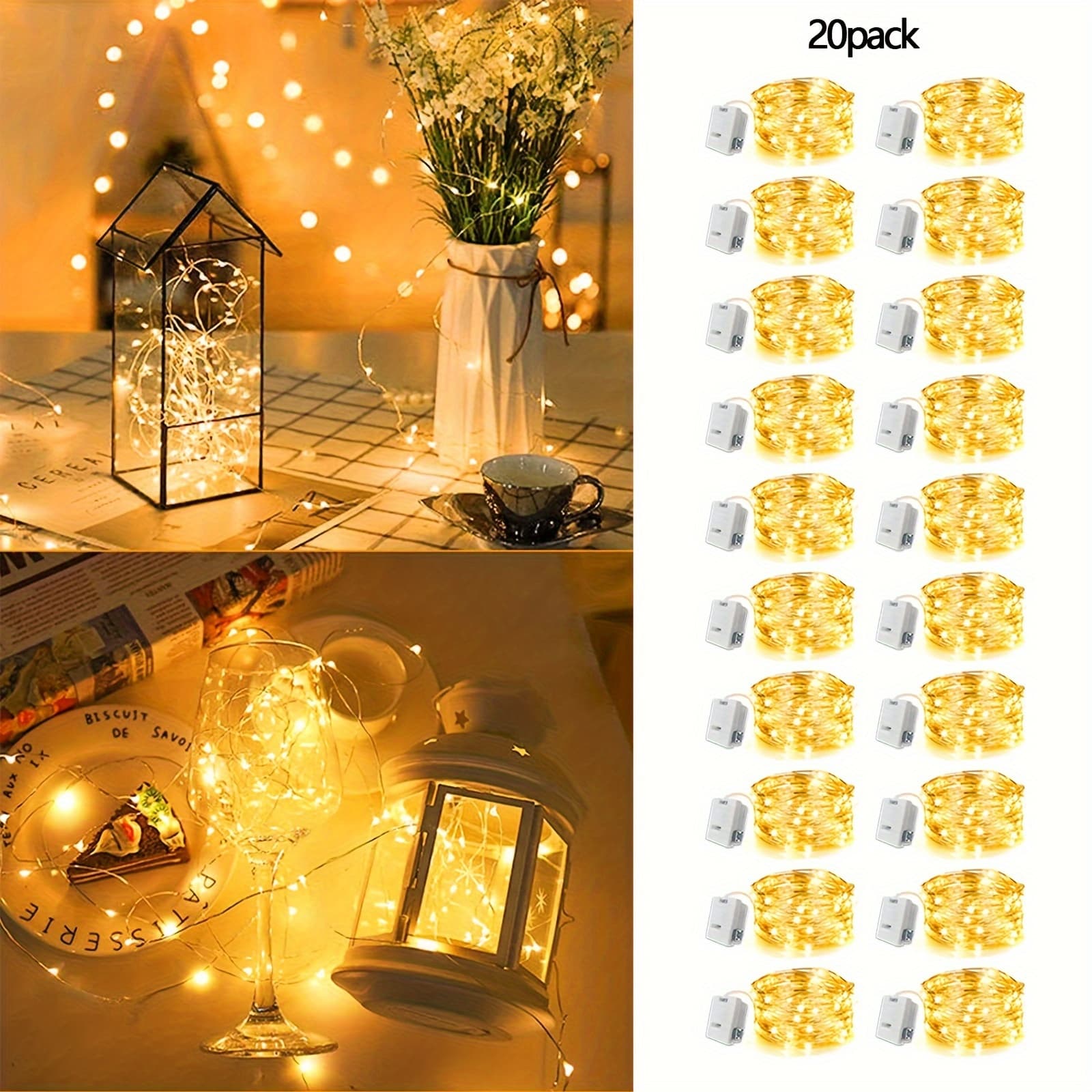 TEMU 20 Packs Fairy Tale Lamp, Battery Operated String Light, 6.5ft 20 Led Mini String Light, Firefly Light, Bedroom, Suitable For Wedding, Party, Holiday, Christmas (flashing)