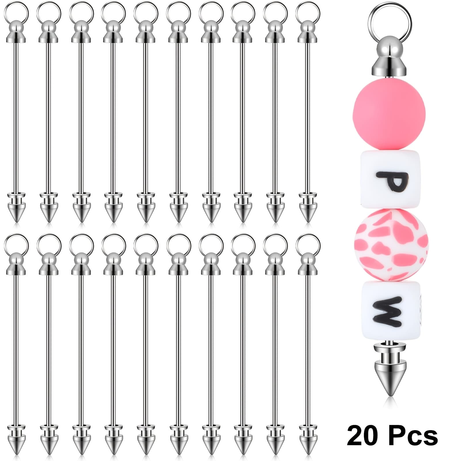 TEMU 5/10/20pcs Shiny Silvery Beadable Keychain Bars - Supplies For Beaded Charms, Versatile Design Perfect For Handmade Gifts In Bulk
