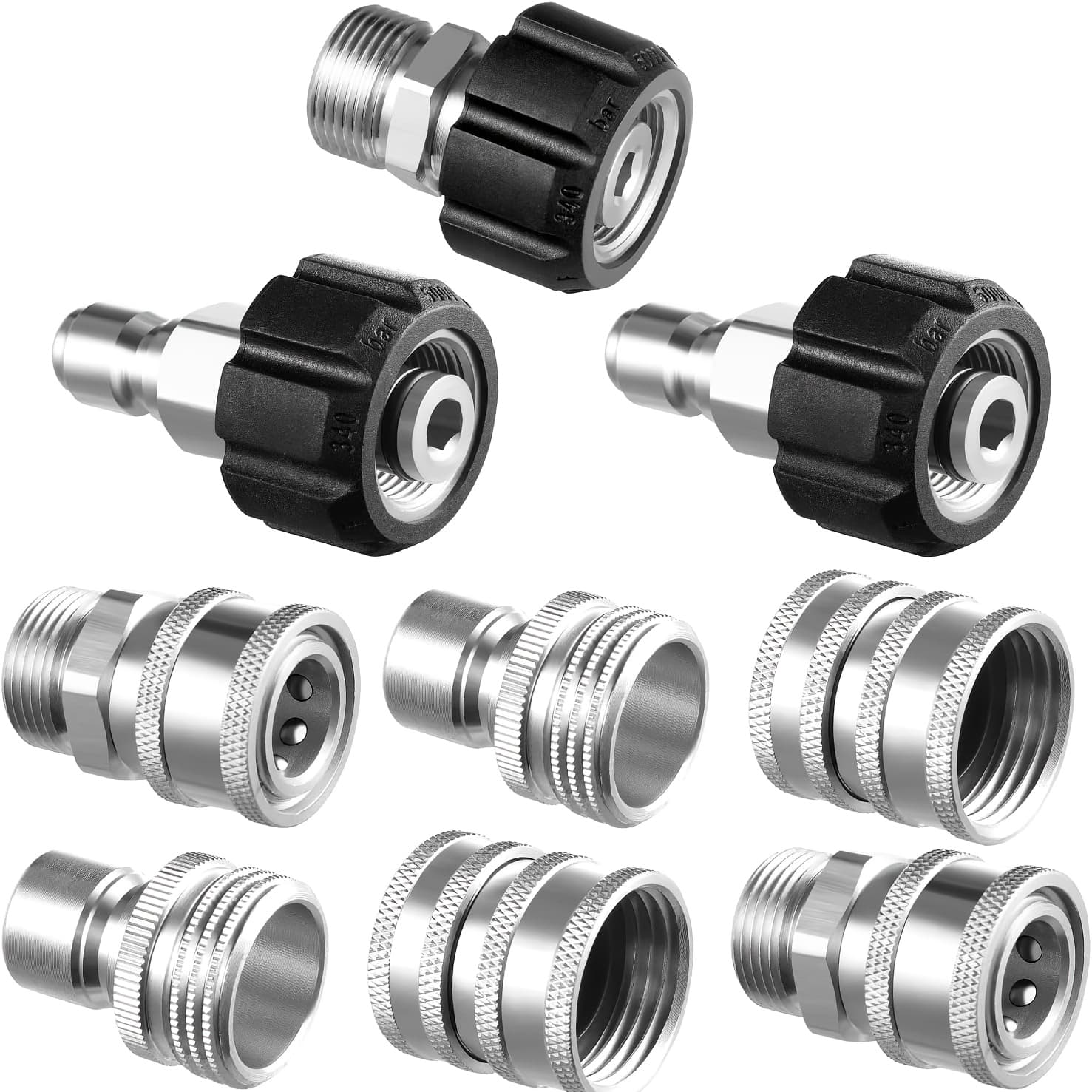 TEMU Pressure Washer Adapter Set, Stainless Steel Quick Disconnect Kit, M22 14mm Quick Connect Swivel To 3/8'' Quick Connect Fittings, 3/4" To Quick Release 9 Sets