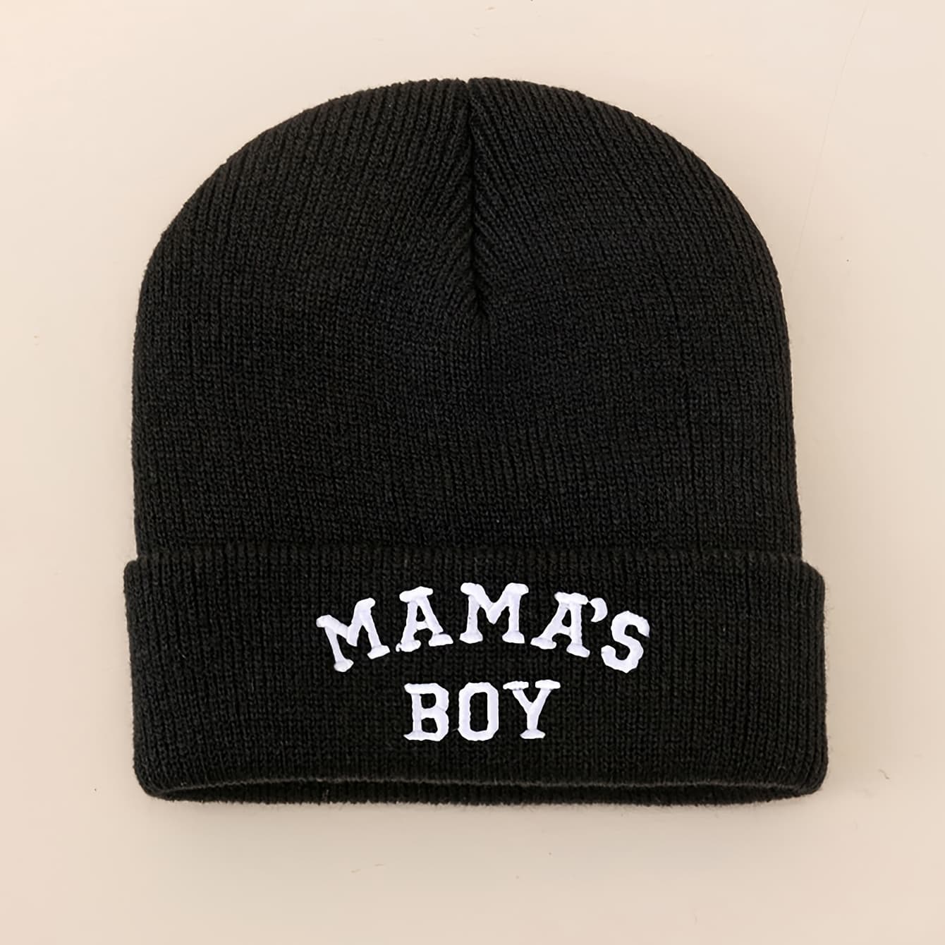 TEMU 1pc Infant Boys' Embroidered '' Knit Beanie - 100% Acrylic, Lightweight, Stretchy & Warm, Fitted Skull Hat For 0-, Ideal For Halloween - Hand Washable