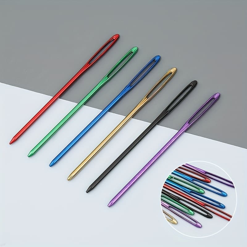 TEMU 6pcs Coloured Aluminium Knitting Needle Set - Large-eye Hand Stitches For Sweater Repair And - Durable And Ergonomic
