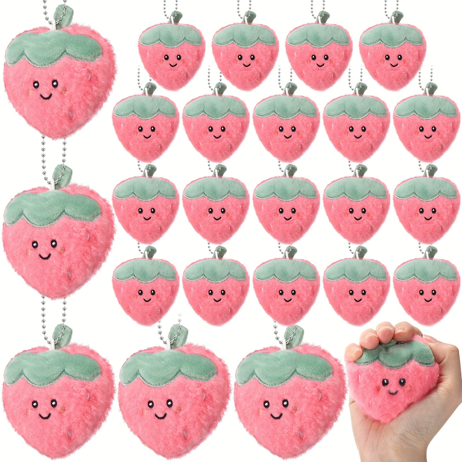 TEMU Gift For Her/him 24pcs Cute Strawberry Plush Fruit Keychain Pendant Pink Strawberry Party Favors Keychain For Shower Party Supplies