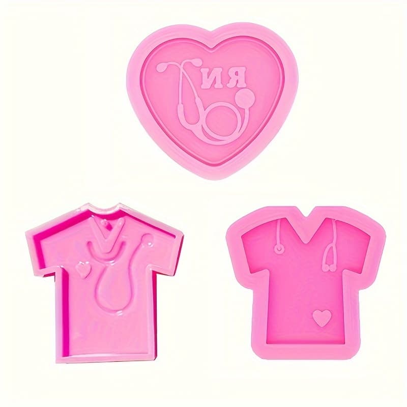 TEMU 3pcs Nurse Shirt Charm Mold Set - Create Adorable Heart Stethoscope Pendants For Keychains, Necklaces & Earrings - Premium Silicone Handmade Jewelry Making Kit