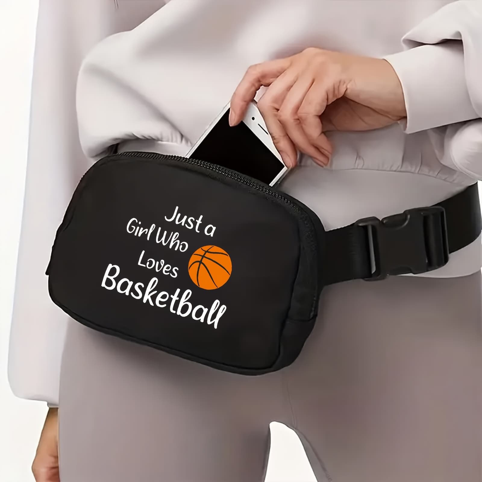 TEMU A Stylish And Minimalist Black Waist Bag With Letter Prints, Featuring A Multifunctional Design And Adjustable Shoulder Strap, Perfect For Trendy Outdoor Sports