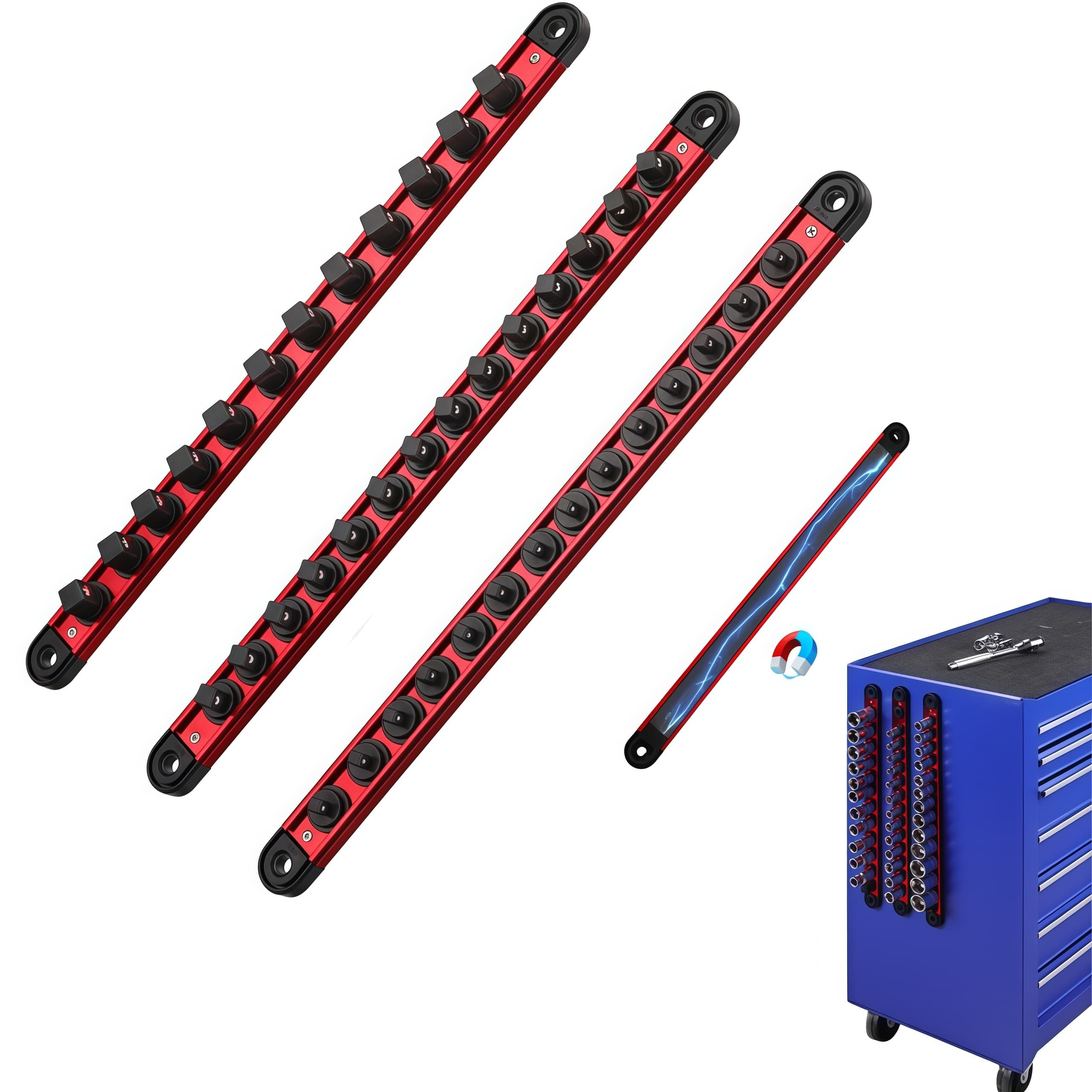 TEMU 3pcs Detachable 1/4, 3/8, 1/2 Socket Trays Socket Organizer For Tool Box Drawer Holds 40pcs Standard Size Sockets For Automotive