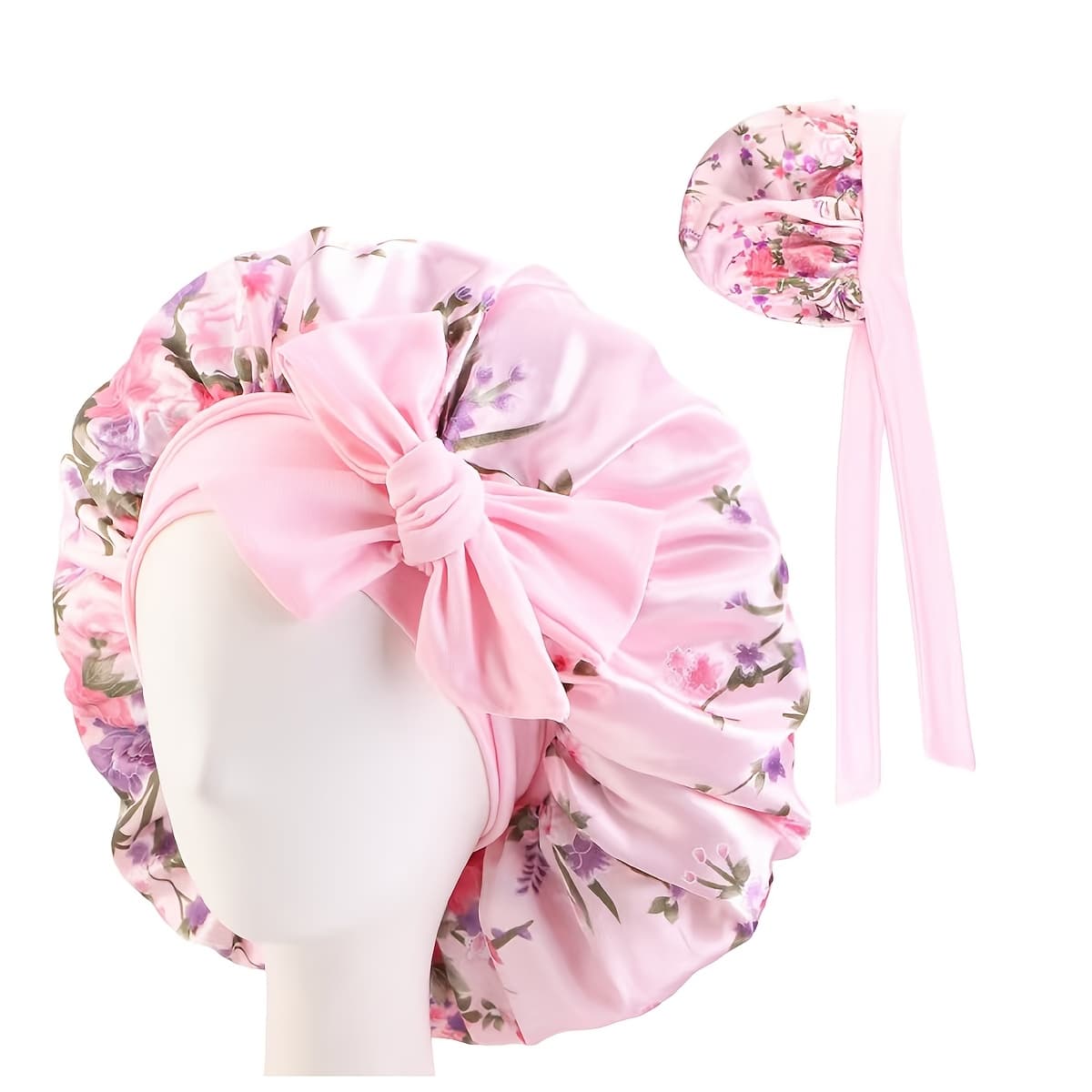 TEMU A Floral Sleep With Adjustable Ties, Designed For Women With Curly Hair