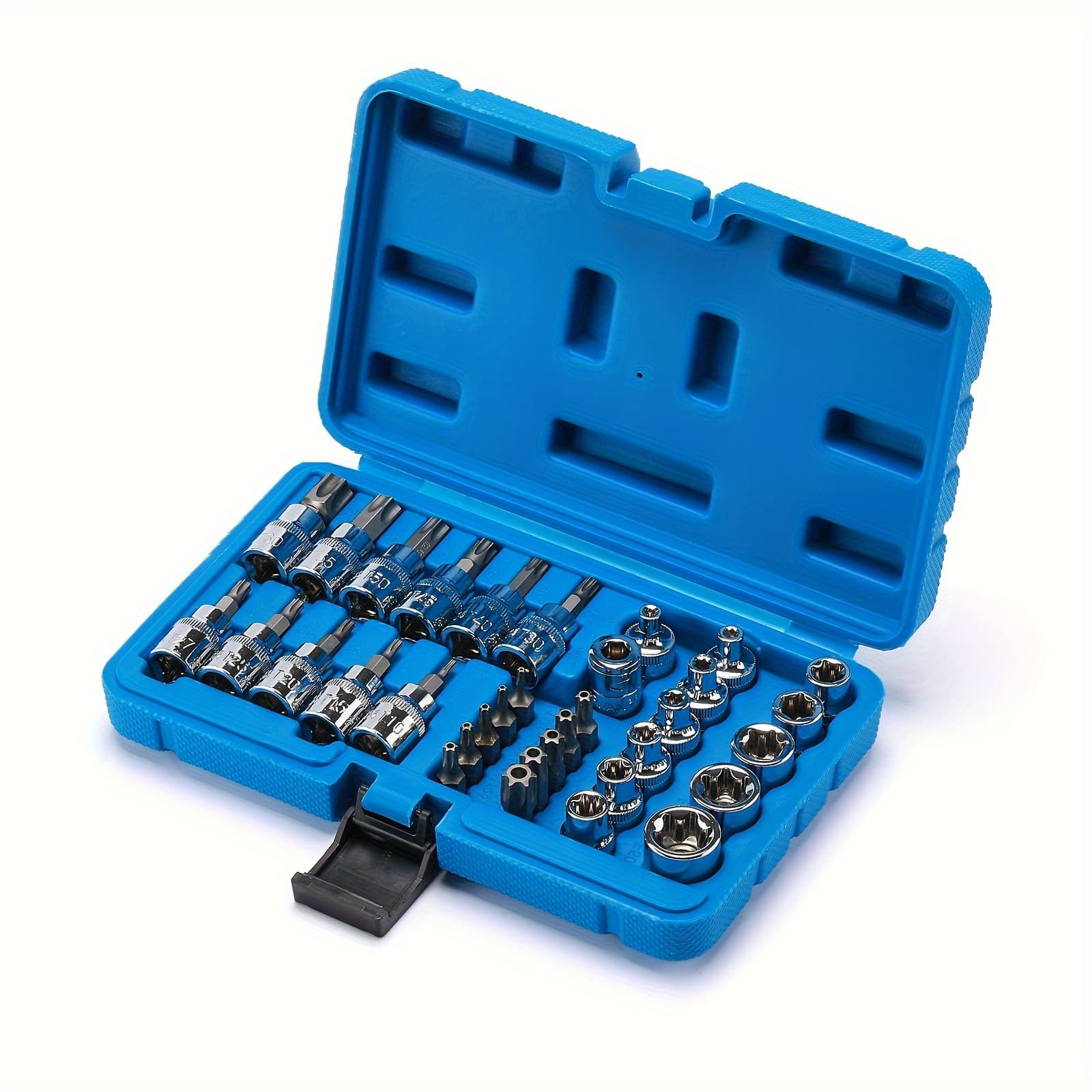 TEMU A Set Of 34pcs Including 3/8-inch Drive Torx Bit Sockets And E-torx () Sockets, E Socket Set E4, S2 Torx Bit Socket Set T10-60, Tamper-proof Torx Bit Set Tt10-, And A 5/16"f To 3/8"m Adapter