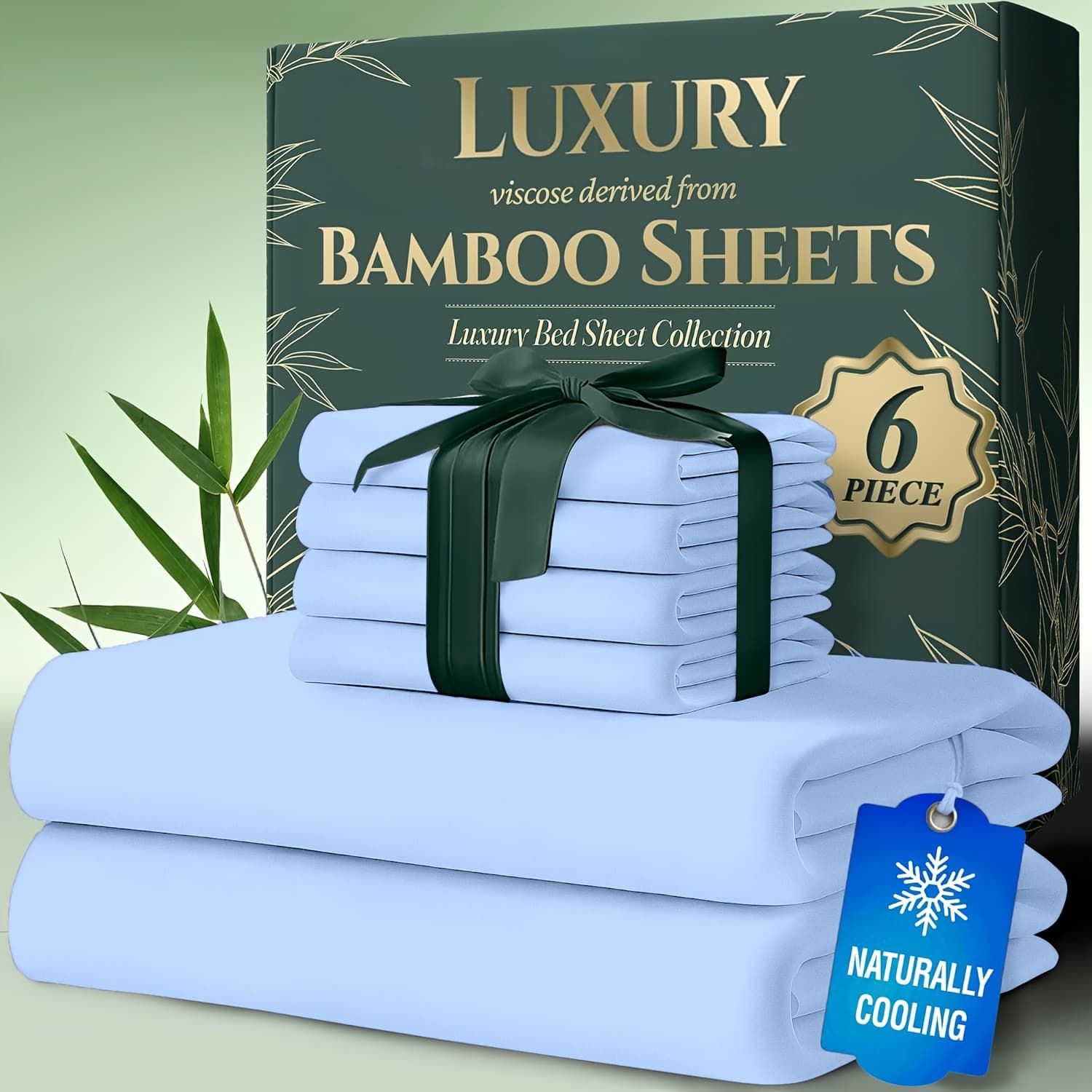 TEMU Bamboo Bed Sheets King Size 6pcs - Cooling Sheets For Hot Sleepers - , 17" Deep Pocket Fitted Sheet, Bed Set For Room Decor