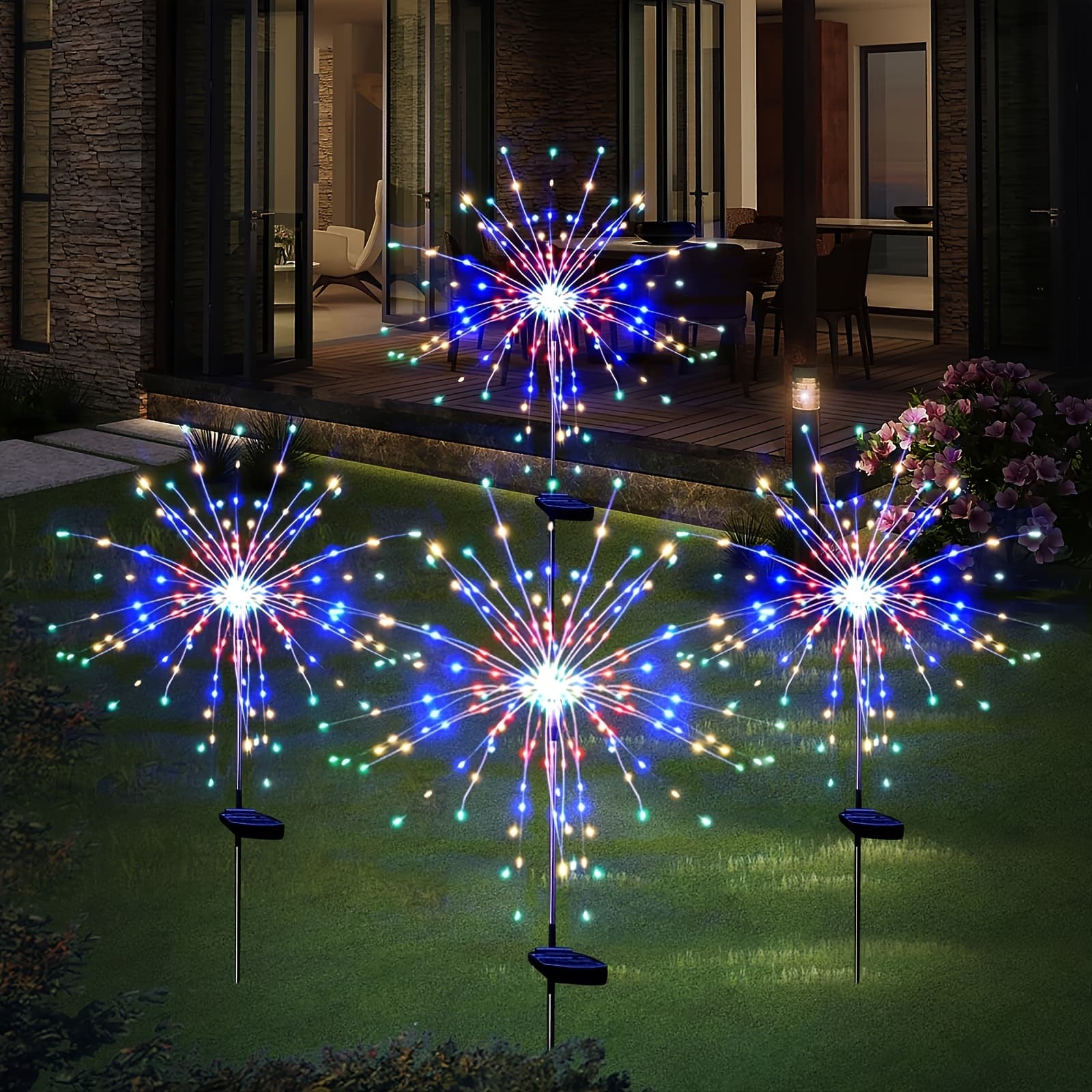 TEMU Solar Fireworks Lights, Ip65, 8 Adjustable Lighting , 200/300/420led Per String For Yards, Courtyards, Camping, Rvs, Parks, Festivals And Parties