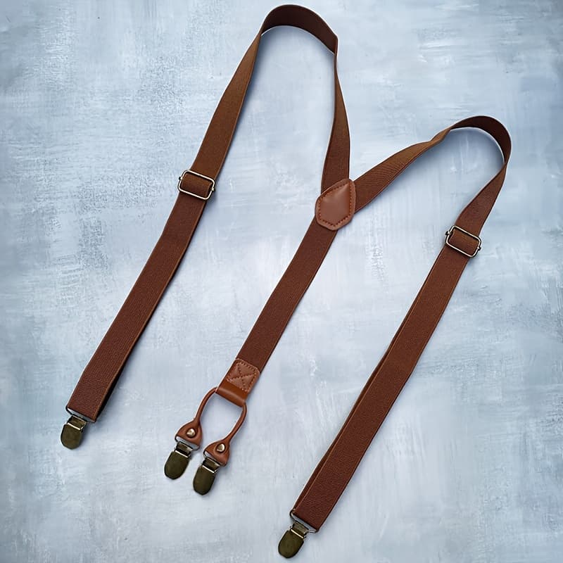 TEMU British Style Suspender Clips Men's Suspender Pants Suspender Bronze 4 Clips Elastic Webbing Pants Belt Adjustable Stage Additions Bridesmaid Groomsman Suit Pants Suspenders
