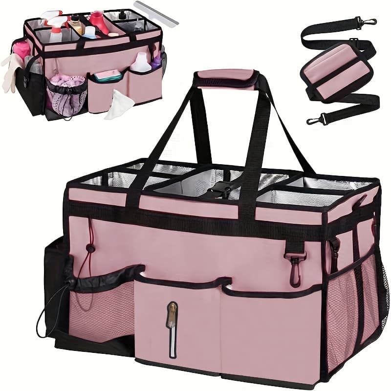 TEMU Large Cleaning Built-in Sturdy Support Board, Cleaning Organizer With Detachable Divider, Cleaning Supply Tote With Adjustable Shoulder Strap And Waist Belt For Cleaners And
