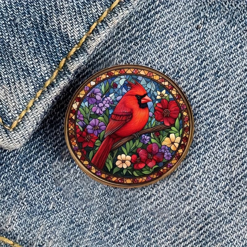 TEMU 1pc Bird Flower Mosaic Alloy Resin Round Brooch Badge Backpacks, Hats, Clothes, Shoes, And Boots Decoration