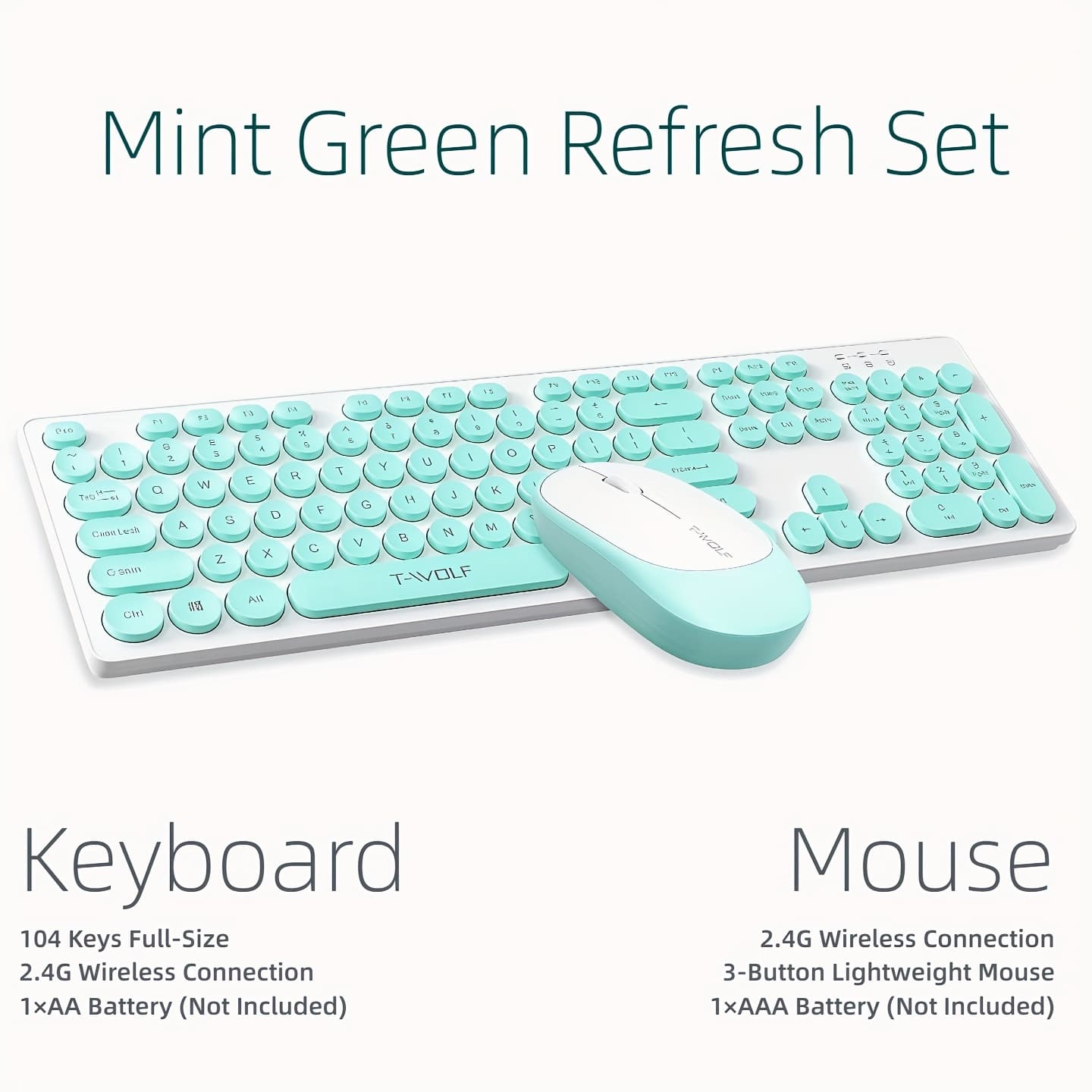 TEMU Combo — 104-key Ultra-thin Wireless Keyboard With Vintage Round Keycaps, With A Lightweight Silent Mouse. Full-size Typewriter-, Ideal For Office, Study, And Home Use
