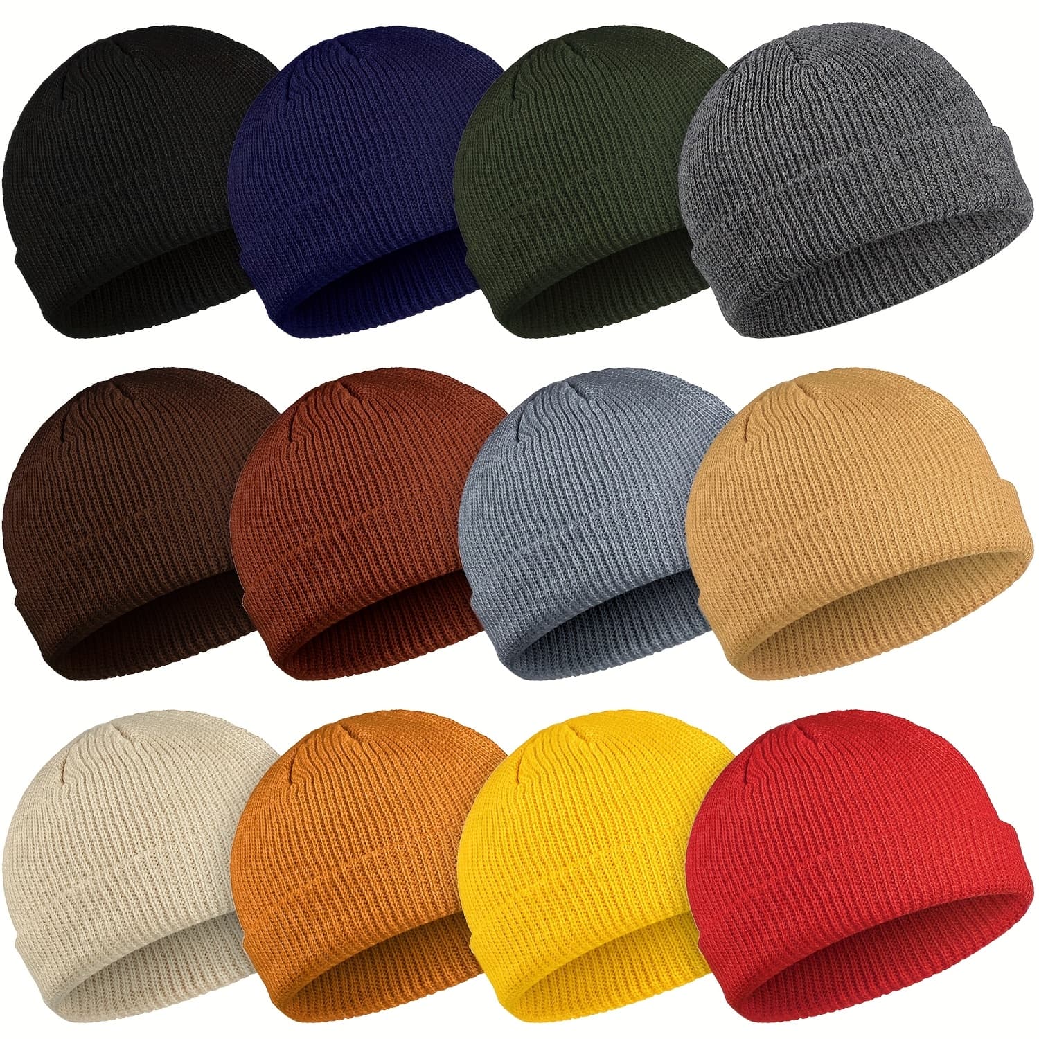 TEMU Set Of 12 Knitted Beanie Hats With A Cuff And Roll-up Edge, Designed For Men And Women, Perfect For
