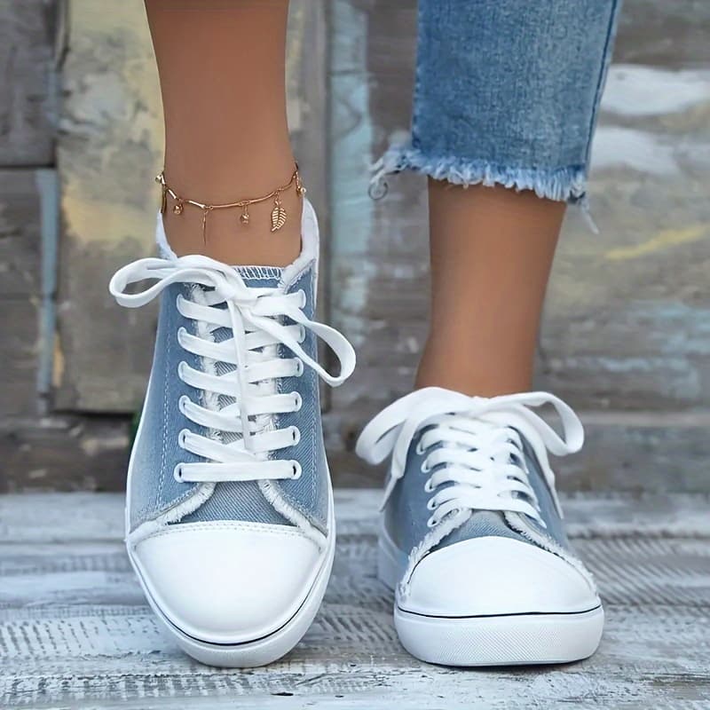 TEMU Women's Casual Sneakers, Low-top, Breathable, Lightweight, Four-season, Laces, Rubber Outsole, Fabric Upper And Insole Plus Size, Women Shoes