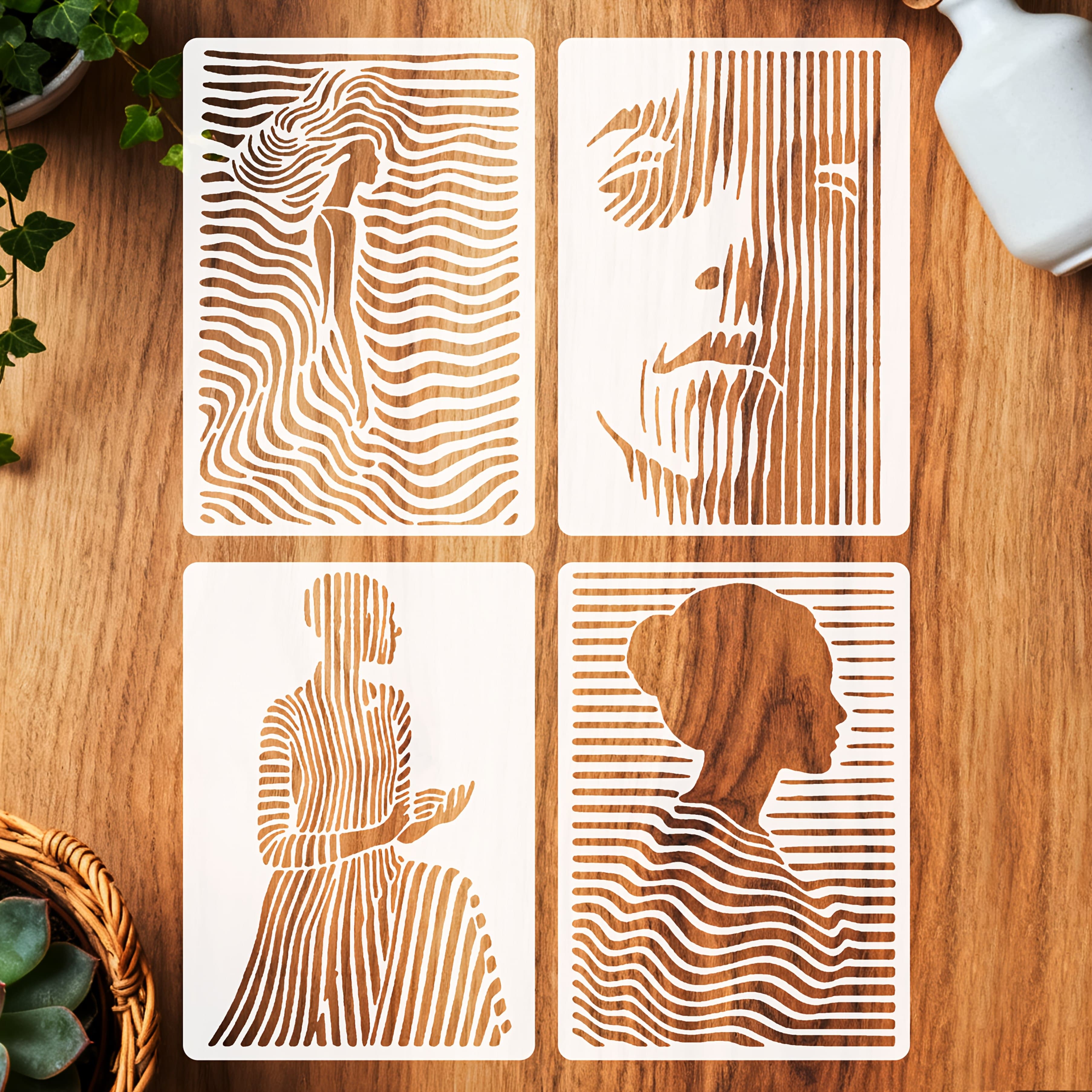 TEMU Artistic Abstract Line Painting Template, Washable And Reusable - Male And Female Art Silhouette Template, Suitable For , Wall Design, Painting Design, Design, Furniture Decoration, And Glass