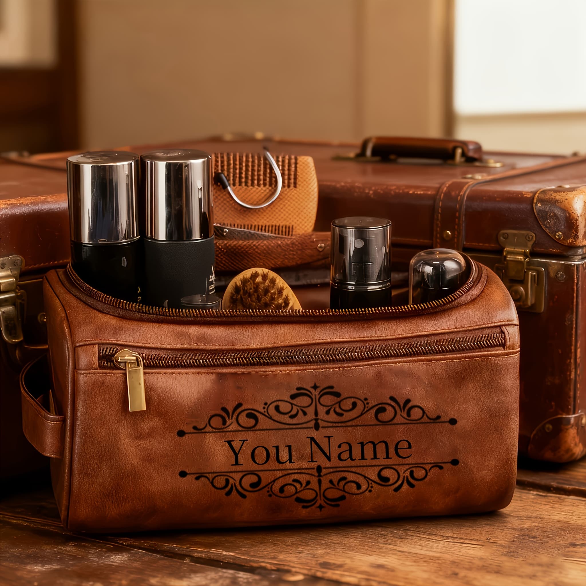 TEMU Personalized Custom Men's Toiletry Bag - Name/initial Customization, Letter Combination Kit, Foldable Travel Shaving Kit - Wedding Gift For , Husband, Father