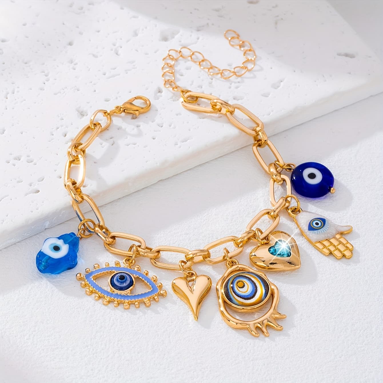 TEMU 1pc Fashionable And Elegant Alloy Drip-enamel Eye Pendant Bracelet, Suitable For Women' Wear, Gift , And Party Occasions