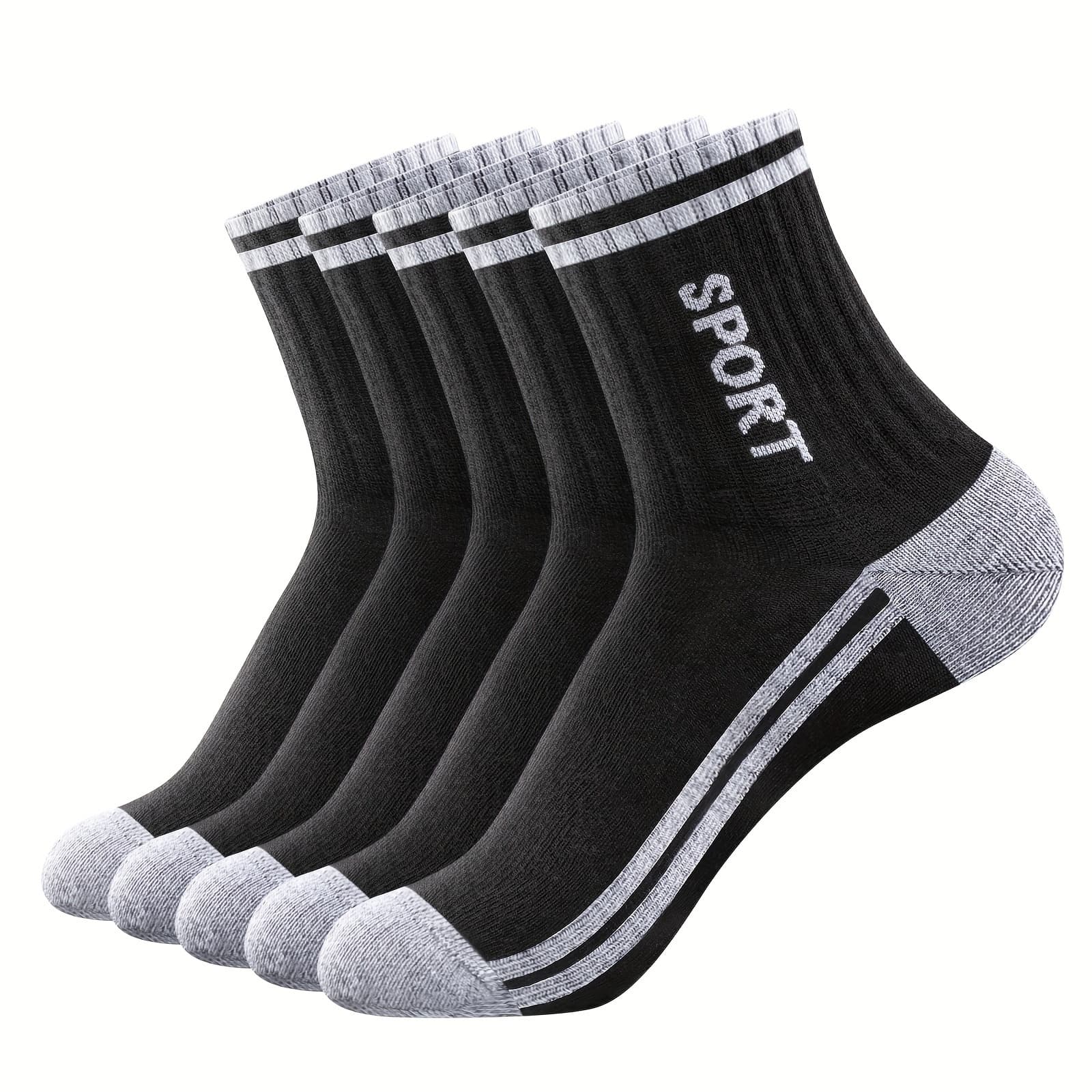 TEMU 5 Pairs Men's Mid Crew Socks Short Sports Trainer Socks Ankle Moisture Quarter Socks Black And White