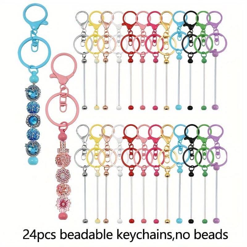 TEMU Bulk Set Of 24 Metal Keychain Bars Suitable For Bead Projects And Crafting Beaded Keychains