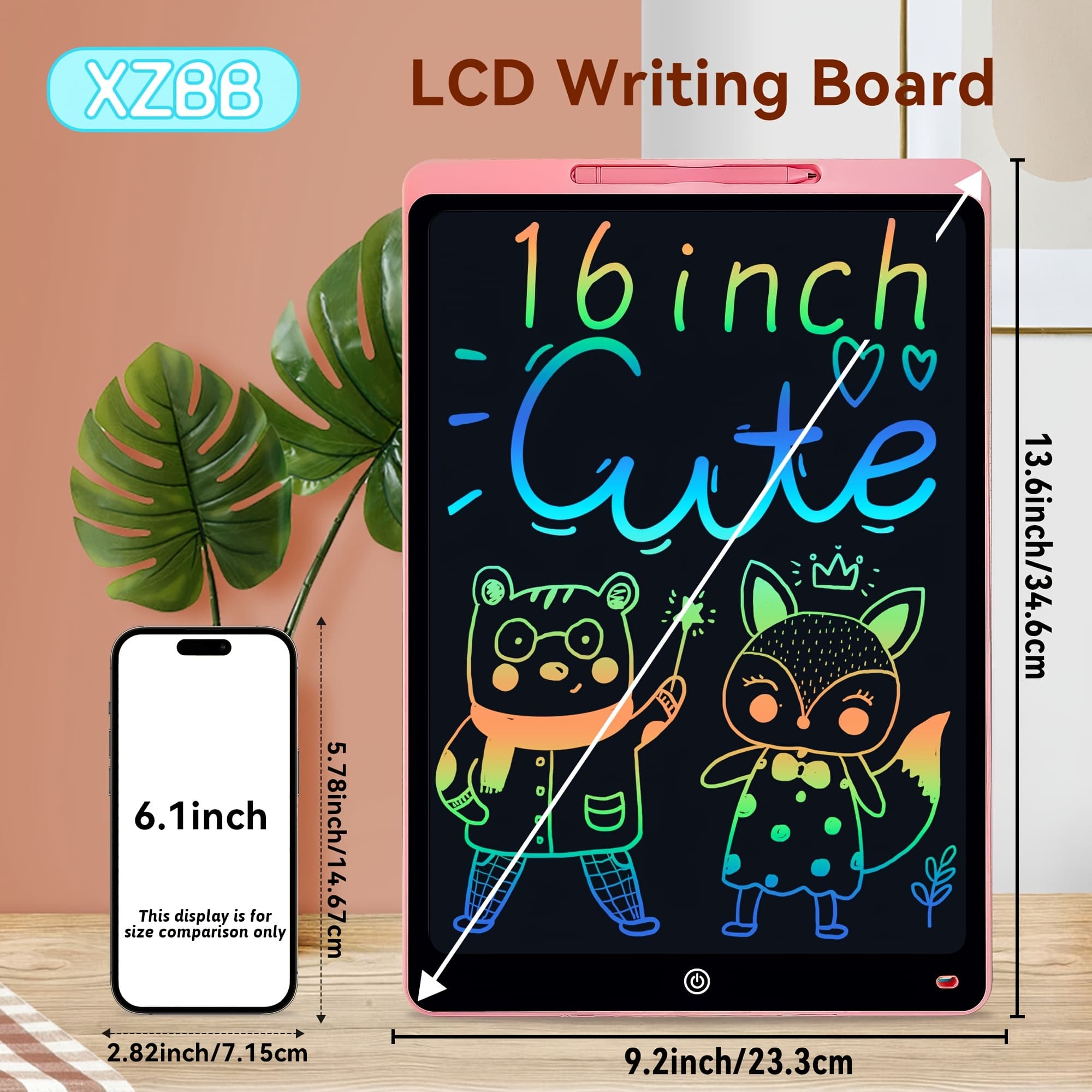 TEMU 1pc 16" Colorful Lcd Writing Tablet For Kids - Erasable And Reusable Drawing Pad For Kids, Educational Art And Craft Toy, Perfect Gift For Day, Christmas, Birthdays - Electronic Whiteboard