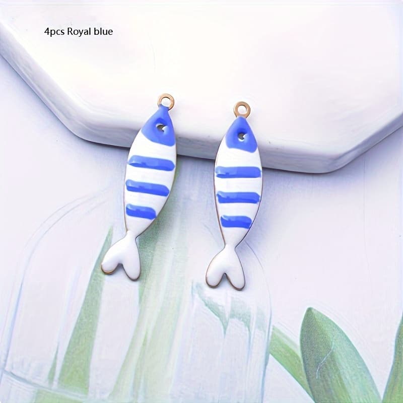 TEMU 4 Adorable Fish Charms Made Of Copper With Double-sided Enamel, Featuring Colorful Drip Oil Striped Designs For Bag, Earrings, And Bracelet Additions