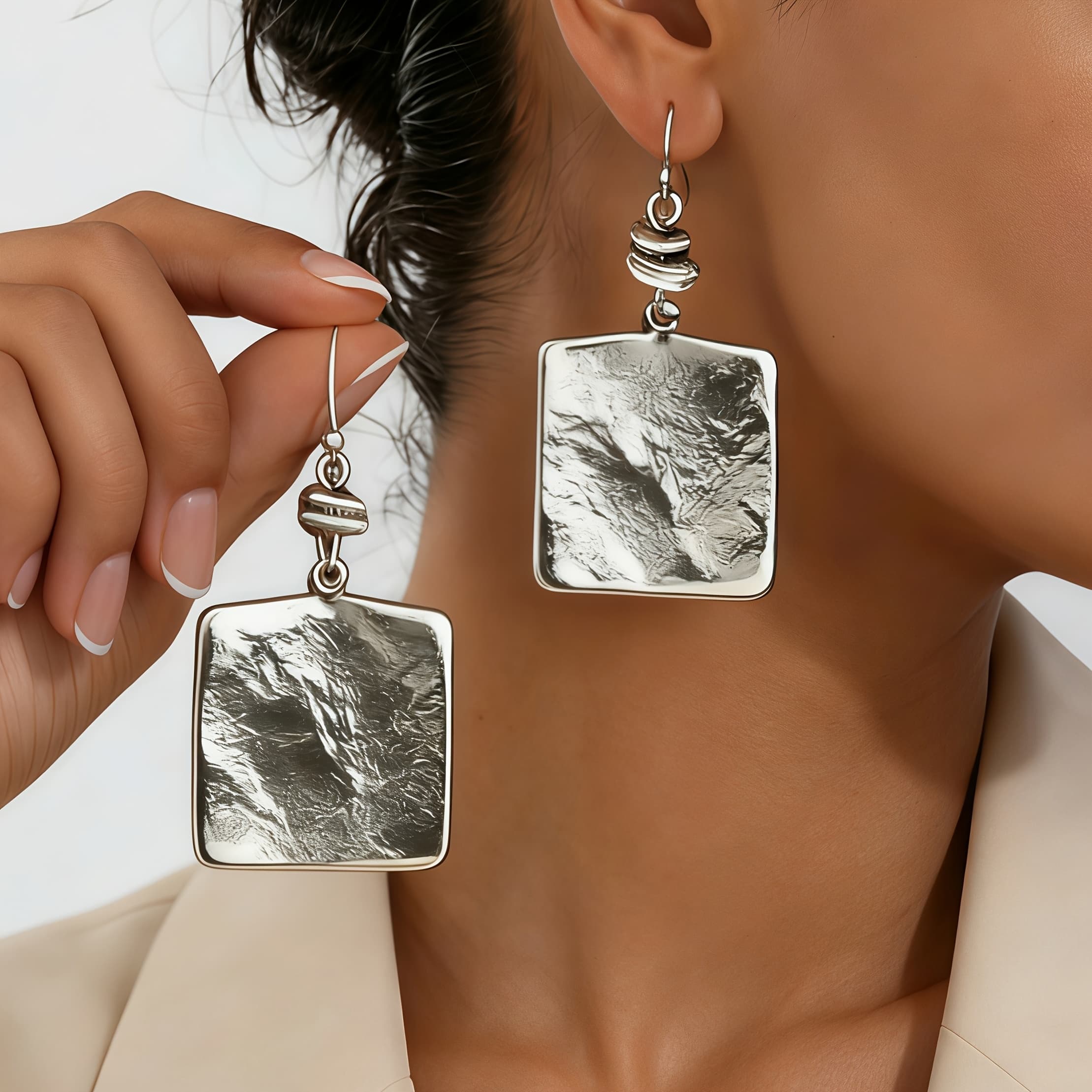 TEMU 1 Pair Lorylin Women's Geometric Square Pleated Drop Earrings - Minimalist Layered Square Pendants, Suitable For Daily Wear, Parties, Dates, Versatile Elegant For Banquet & Special Occasion