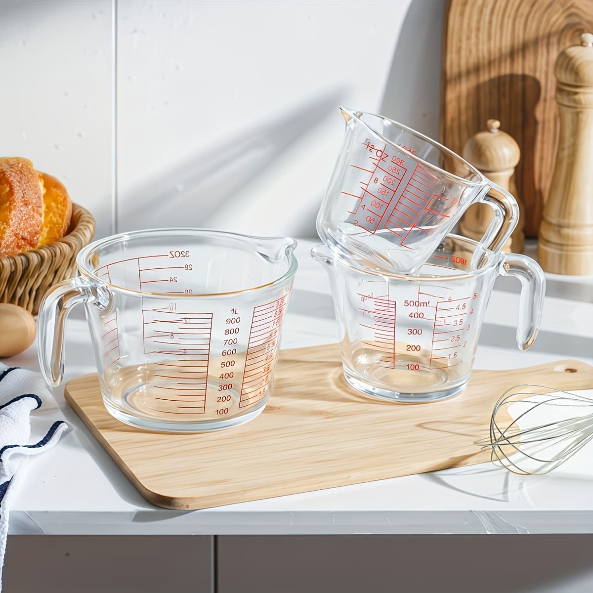 TEMU 3 Glass Measuring Cups, 12oz + 16oz + 32oz, Transparent, Ergonomic , Tempered Glass, Safe For Dishwasher, Refrigerator, Microwave Oven And Oven