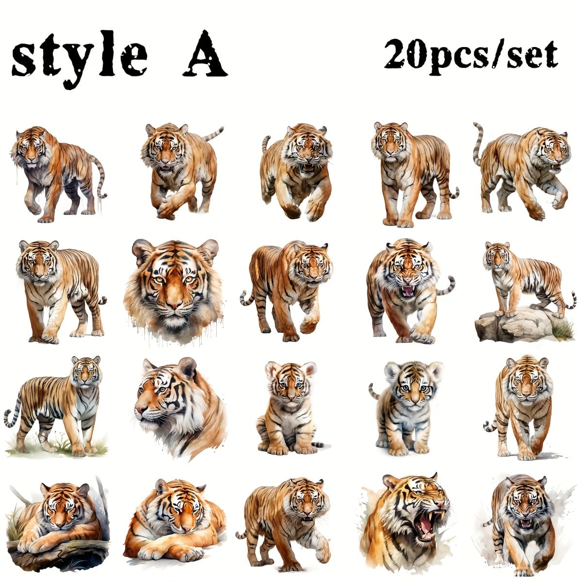 TEMU 20pcs/set Handmade Vintage Tiger Stickers Diary Decoration Stickers Stickers Notebook Account Diary Stickers Magazine Decoration