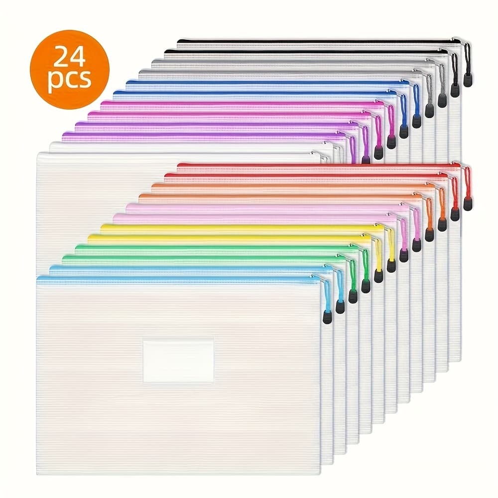 TEMU 24/48pcs Mesh Zipper Pouch Extra Large Document Bag Pocket, Plastic Zip File Folders, A4 Size 13x9.4inch, Puzzles, Board Game Storage For Organizing Office Home
