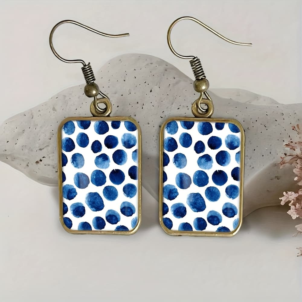 TEMU A Set Of Vintage Square Earrings Featuring Watercolor Circles, Perfect As A Handmade Gift For