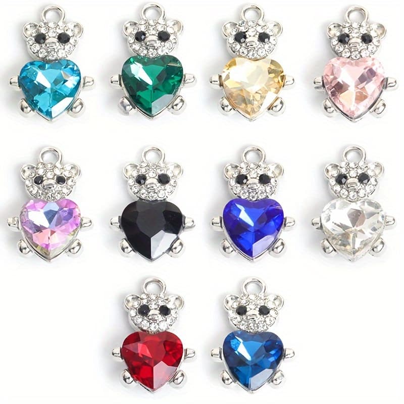 TEMU 10-pack Multicolored Teddy Bear Charms, Alloy Pendant For Fashion Necklaces, Sweater Chains, Earrings, Clothing & Doll Accessories, Diy Craft Jewelry, Ideal Gift For