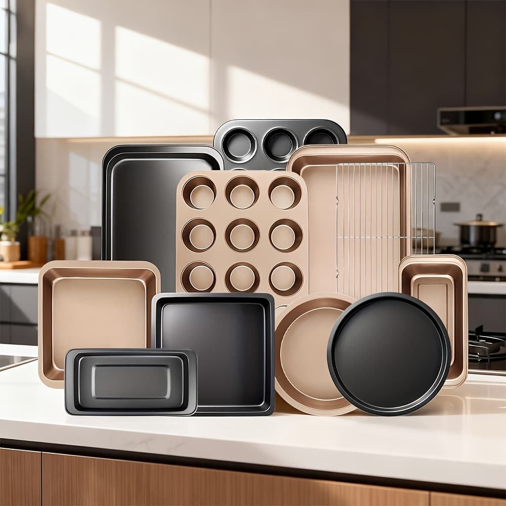TEMU 4/11/23/46pcs Baking Pan Set, Includes /, Round Cake Pans, Square Bread Pans, Muffin Pans, Pizza Pans, Kitchen Essentials, Commercial-grade Material, Black Gift Box Packaging