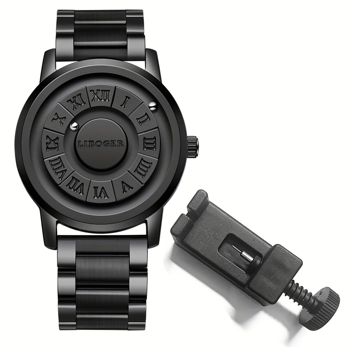 TEMU Vintage Business Men Watch Magnetic Steel Ball Hand No Mirror Touch To Read Time Stainless Steel Strap Quartz Wristwatch For Male
