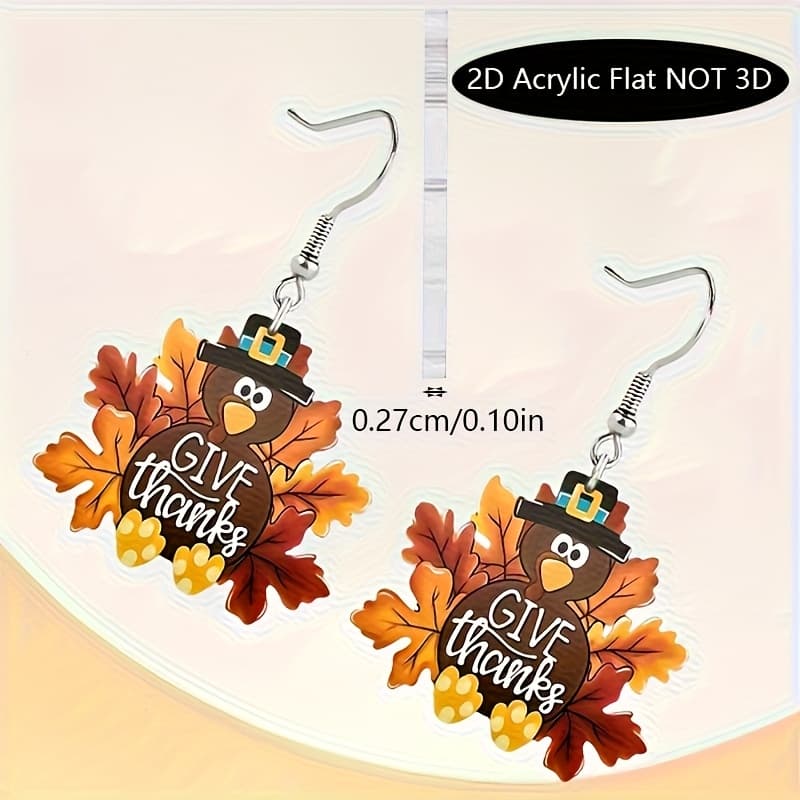 TEMU 2d Flat - 2d Plane Cartoon Cute Turkey Easy Trend Earrings Party Commemorative Versatile Exquisite Christmas Birthday Gift