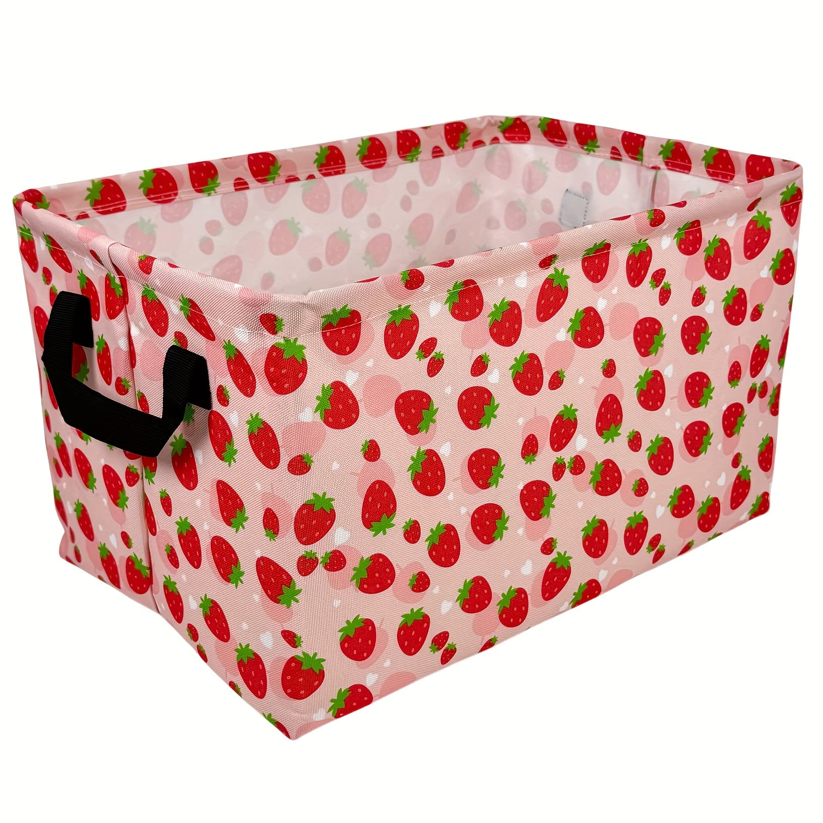 TEMU Strawberry Storage Basket Foldable Strawberry Storage Bin With Handle Fabric Storage Box For Home Office Organizer Decor Car Storage Basket Camping Picnic, Laundry Baskets