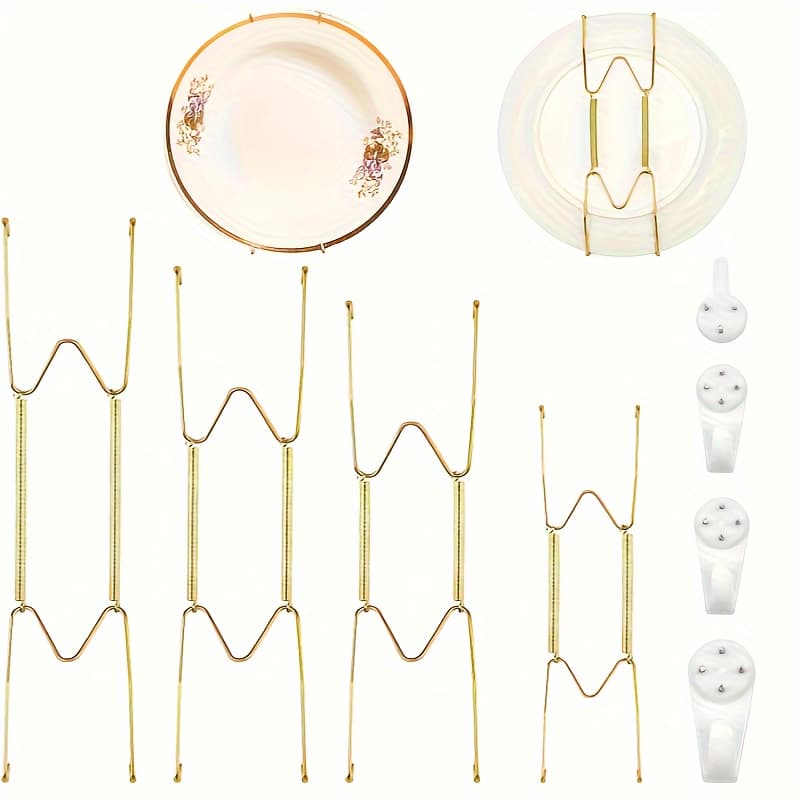 TEMU 4pcs Plate Hangers For Walls, 4/6/8/10 Inch Wall Plate Hangers, Invisible Wire Plate Holder, Compatible Decorative Plates With 4 Nails 16 Protective Tubes For 4 To 10 Inch Decorative Plates