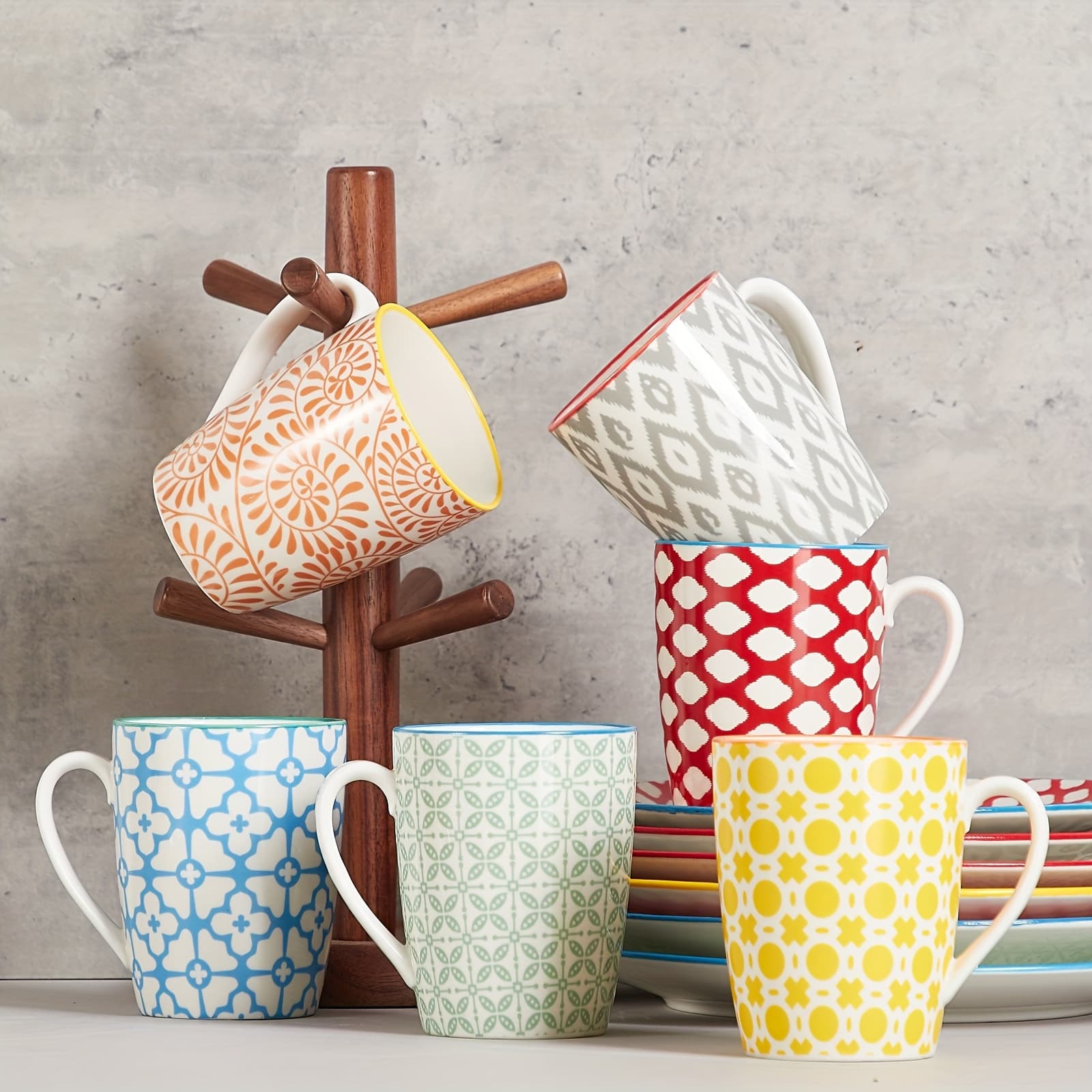TEMU 12oz Coffee Mug, Set Of 6, Microwave Safe Ceramic Cups With Handle, Dishwasher/oven Safe, , Unique Gift Options - Assorted Colors