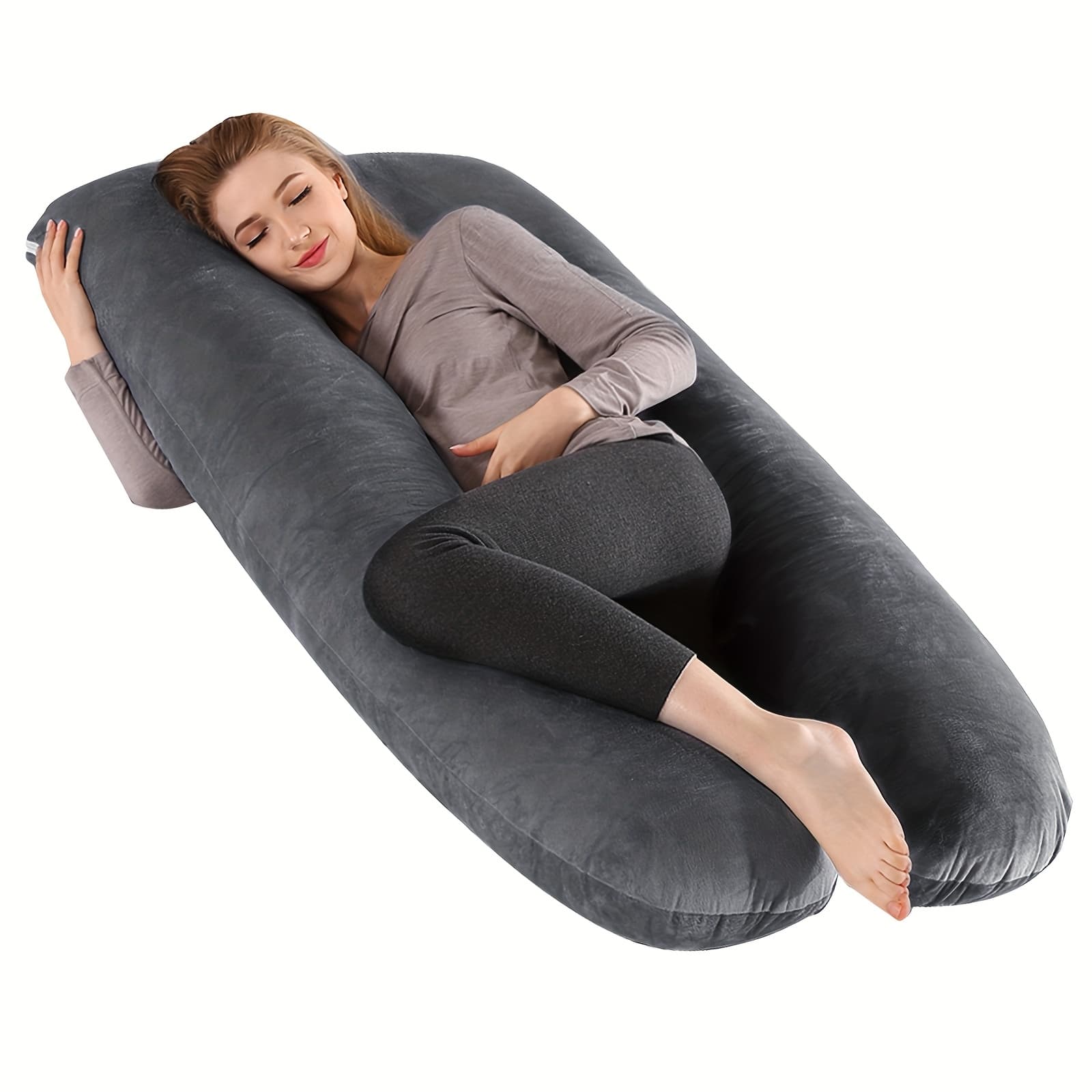 TEMU 's Cool Pregnancy Pillow, Cooling Velvet Body Pillow, 110cm 1950g Ergonomic Support, Skin-friendly Sweat-free Fabric, Washable Cover, Full Body Support For Pregnant Women