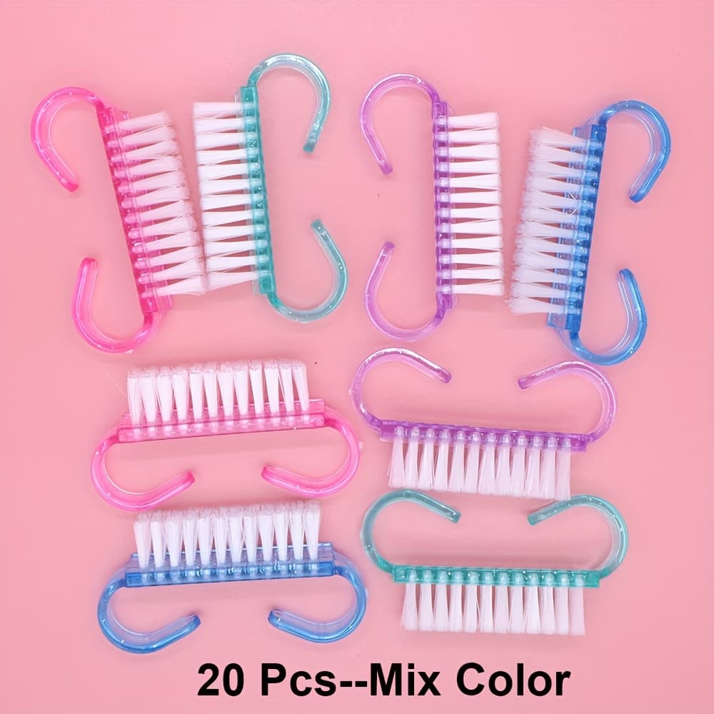 TEMU 20pcs/lot Cleaning Nail Brush Tools Colorful Plastic Dust Cleaner Brushes With Glitter Nail Art Manicure Pedicure Remover